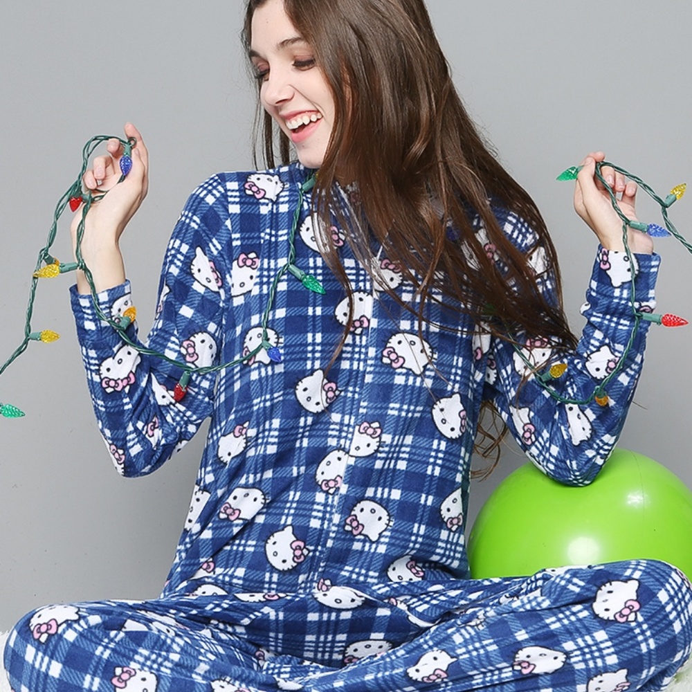 Hello Kitty Blue Plaid Footie Pajama Onesie